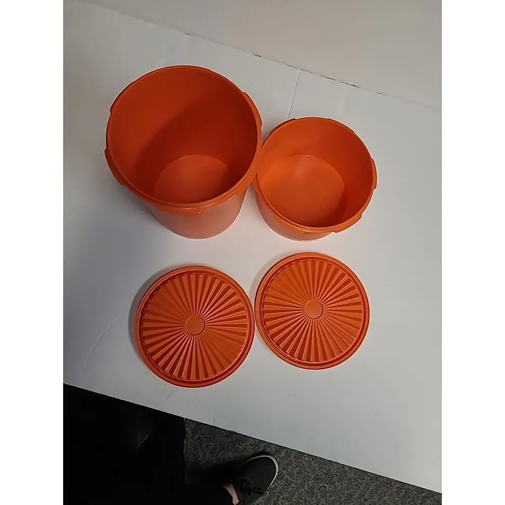 Tupperware Canister Set With Lids Orange Harvest Servalier Vintage Set of 2